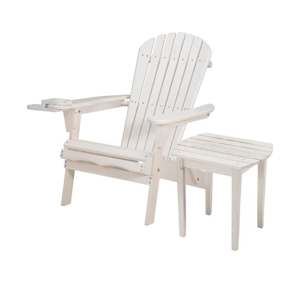 W Unlimited 35 x 32 x 28 in. Foldable Chair with Cup Holder & End Table, White - SW2136WT-CHET