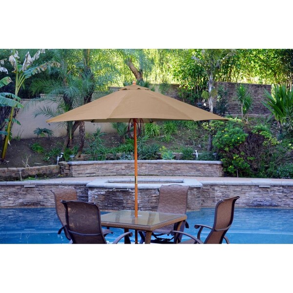 Propation 9 ft. Wood Market Umbrella, Brown - PR1081281