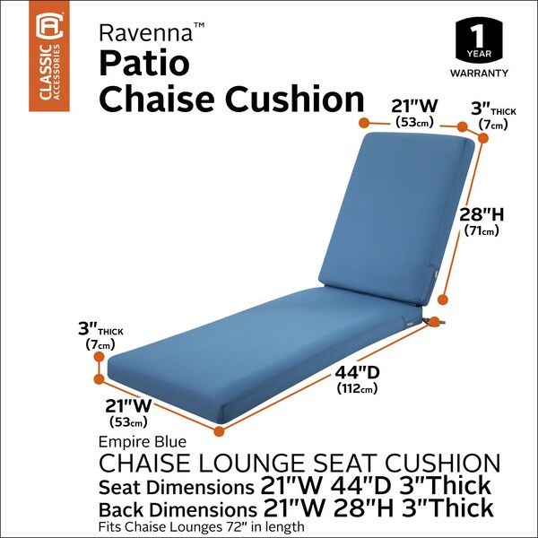 Classic Accessories Ravenna Chaise Cushion, Empire Blue, 72"x21"x3" - 62-001-EMBLUE-EC