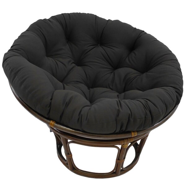 International Caravan 42 in. Rattan Papasan Chair with Solid Twill Cushion, Black - 3312-TW-BK