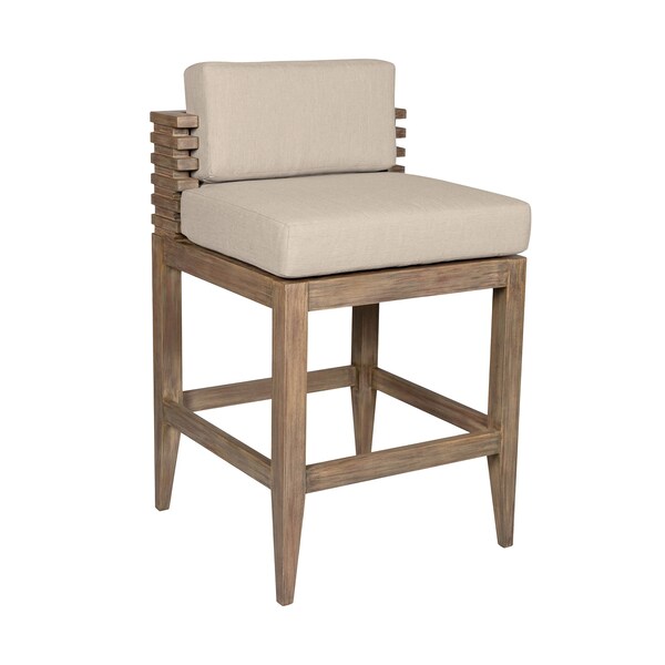 Armen Living Vivid Outdoor Patio Bar Stool in Light Eucalyptus Wood with Taupe Olefin Cushions - LCVIBAEUCTP30