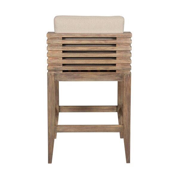 Armen Living Vivid Outdoor Patio Bar Stool in Light Eucalyptus Wood with Taupe Olefin Cushions - LCVIBAEUCTP30