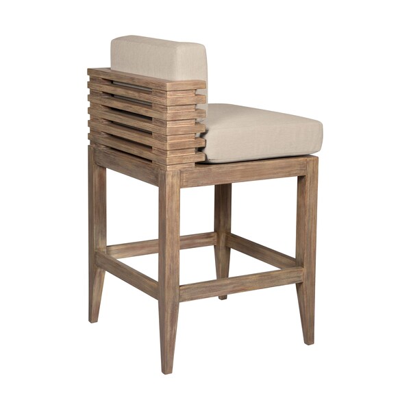 Armen Living Vivid Outdoor Patio Bar Stool in Light Eucalyptus Wood with Taupe Olefin Cushions - LCVIBAEUCTP30