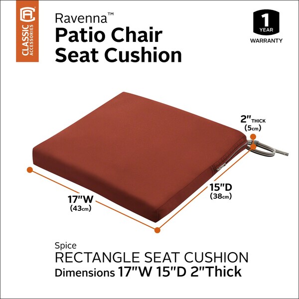 Classic Accessories Ravenna Seat Cushion, Spice, 17"x15"x2" - 62-030-SPICE-EC