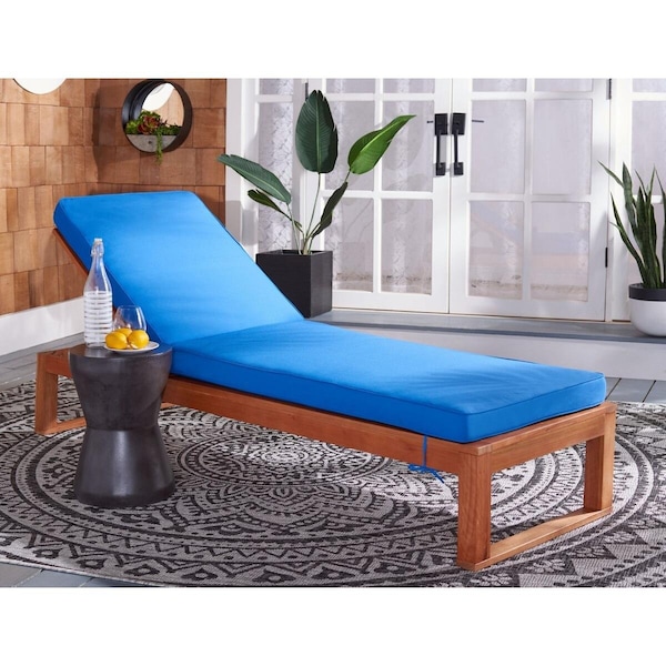 Safavieh 24.8 x 80.9 x 37.4 in. Solano Sunlounger, Natural & Royal Blue - PAT7024K
