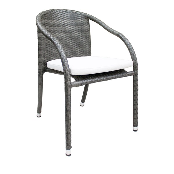 Hospitality Rattan Patio Ultra Stackable Woven Armchair with Cushion - 890-1147-GRY-CUSH