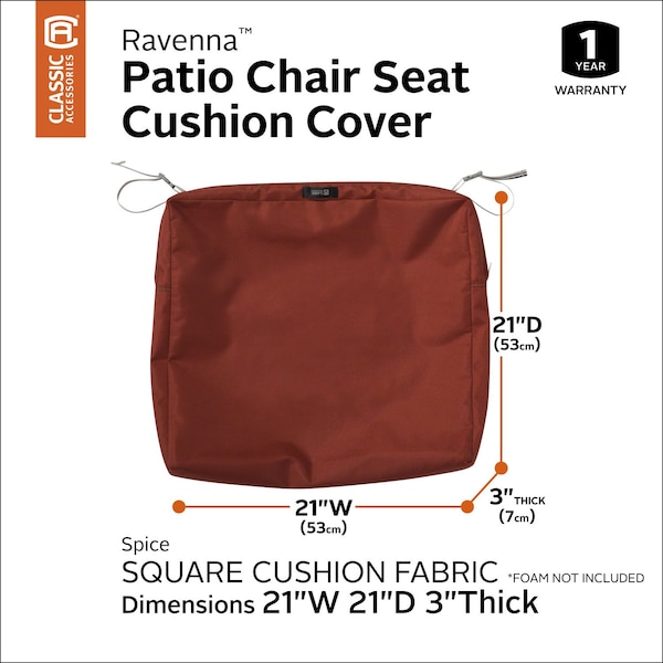 Classic Accessories Ravenna Water-Resistant 21x21x3" Patio Seat Cushion Cover, Spice - 60-407-011701-RT