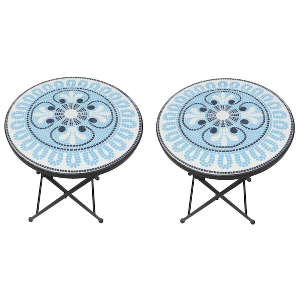 W Unlimited Mosaic Art Collection Pansies Blue Accent Table Set of 2 - SW2130B-SET2