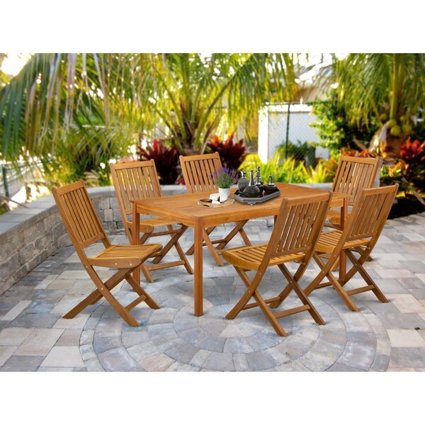 East West Furniture 7 Piece Cameron Outdoor Table Set - Natural Oil - CMDK7CWNA
