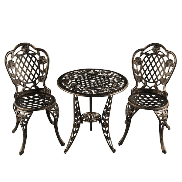 Oakland Living Oakland Living  Rose Ornate Traditional Outdoor Patio Garden Aluminium Bistro Set, Bronze - 3 Piece - 1055-ROSE-BISTRO-BZ