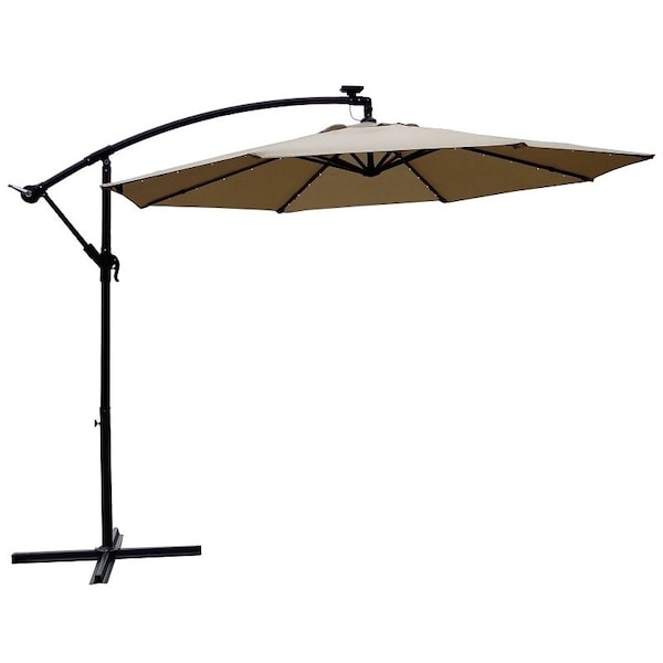 Seasonal Trends Solar Offset Taupe Umbrella, 2.5m/98.43 in H, 10 ft W Canopy, 10 ft L Canopy - UMSCS10BKOBD-04