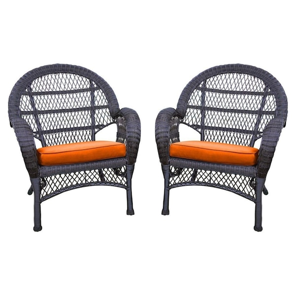 Jeco W00208-C-4-FS016-CS Espresso Wicker Chair with Orange Cushion, 4PK - W00208-C_4-FS016-CS