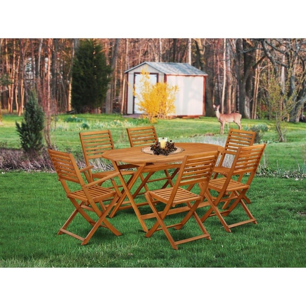 East West Furniture 7 Piece Diboll Acacia Hardwood Backyard Furniture Set - Natural Oil - DIBS72CANA