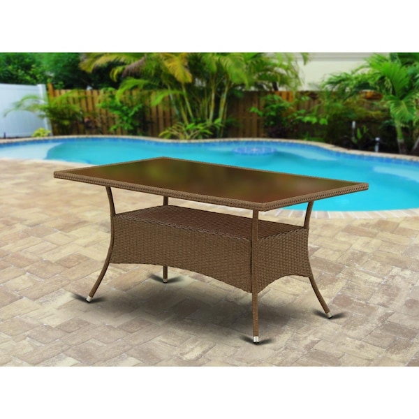 East West Furniture Oslo Patio Table with Glass Top, Brown Wicker - OSLTG02