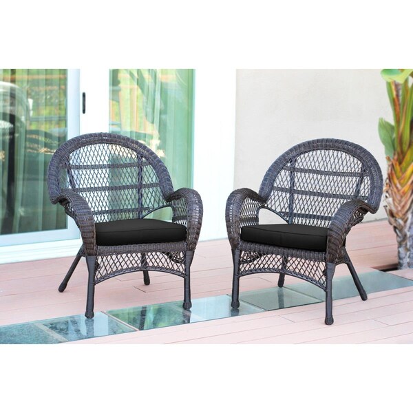 Jeco W00208-C-2-FS017-CS Espresso Wicker Chair with Black Cushion, 2PK - W00208-C_2-FS017-CS
