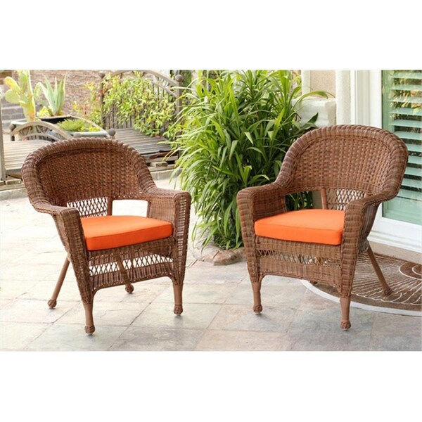 Jeco W00205R-C-2-FS016 Honey Rocker Wicker Chair With Orange Cushion - Set 2 - W00205R-C_2-FS016
