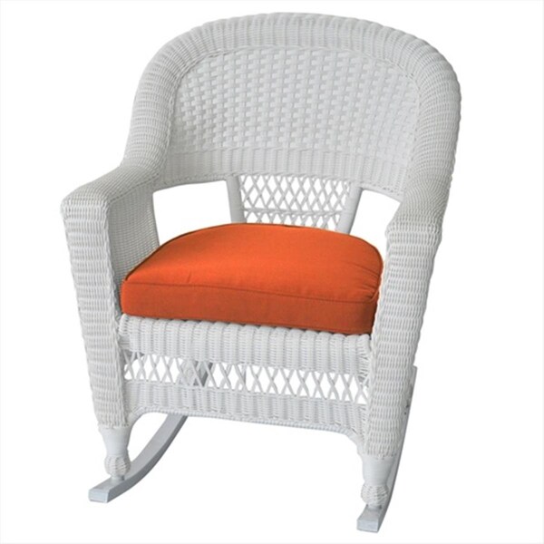 Jeco Jeco W00206R-B-2-FS016 White Rocker Wicker Chair With Orange Cushion - Set 2 - W00206R-B_2-FS016