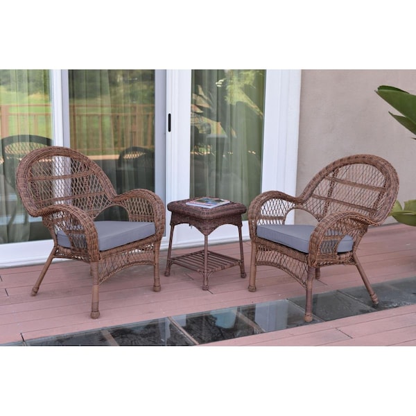 Jeco W00210-2-CES033 Santa Maria Honey Wicker Chair Set, Steel Blue Cushions -3 Piece - W00210_2-CES033
