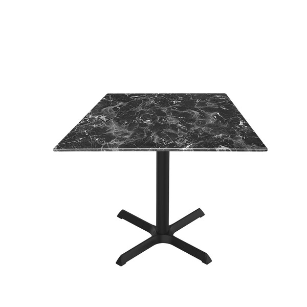 Holland Bar Stool Co 30 Tall OD211 Black Table Base w30x30 Foot and 36x36 Square Black Marble Top, IndoorOutdoor - OD211-3030BWODS36SQBM