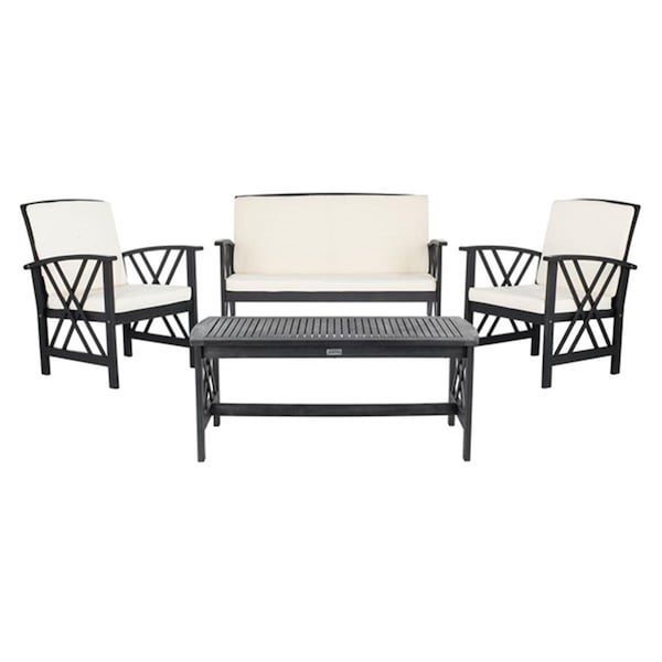 Safavieh Fontana Outdoor Set, Black & Beige - 4 Piece - PAT7008E