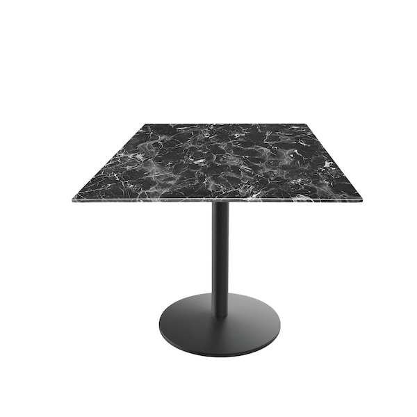 Holland Bar Stool Co 30 Tall OD214 Black Table Base w22 Dia foot and 32x32 Square Black Marble Top, IndoorOutdoor - OD214-2230BWODS32SQBM