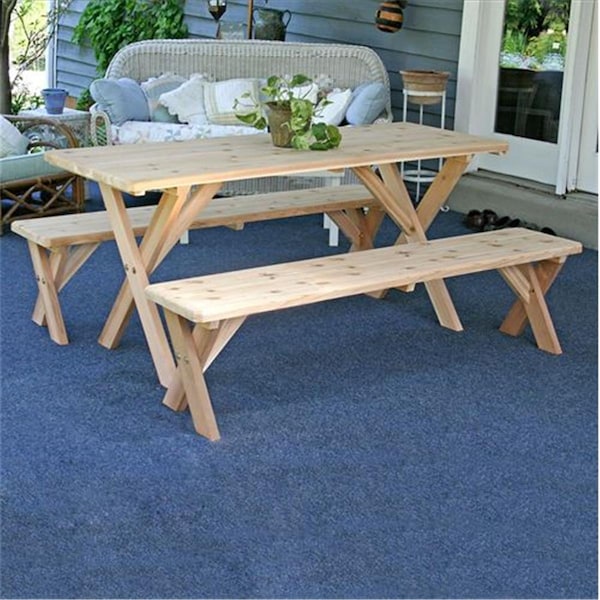 Creekvine Designs 27 in. x 8 ft. Red Cedar Backyard Bash Cross Legged Picnic Table with Detached Benches - WF27WCLTCB8CVD