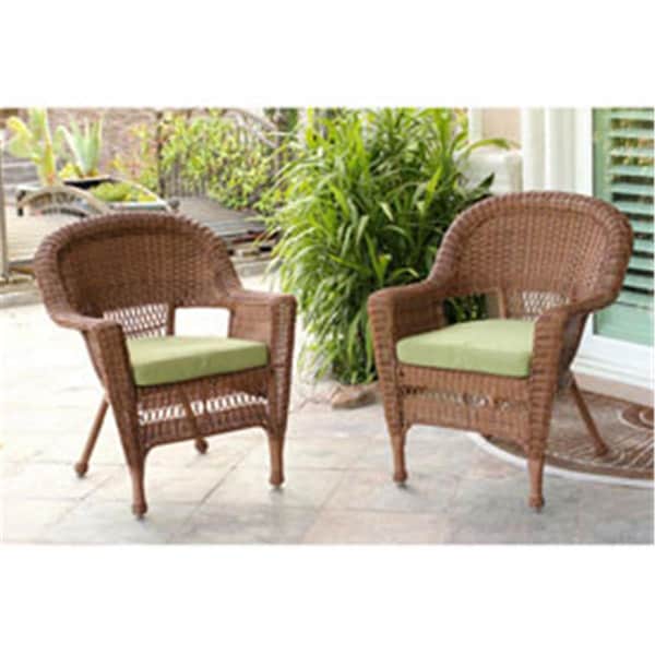 Jeco W00205-4-C-FS029-CS Honey Wicker Chair with Green Cushion - W00205_4-C-FS029-CS