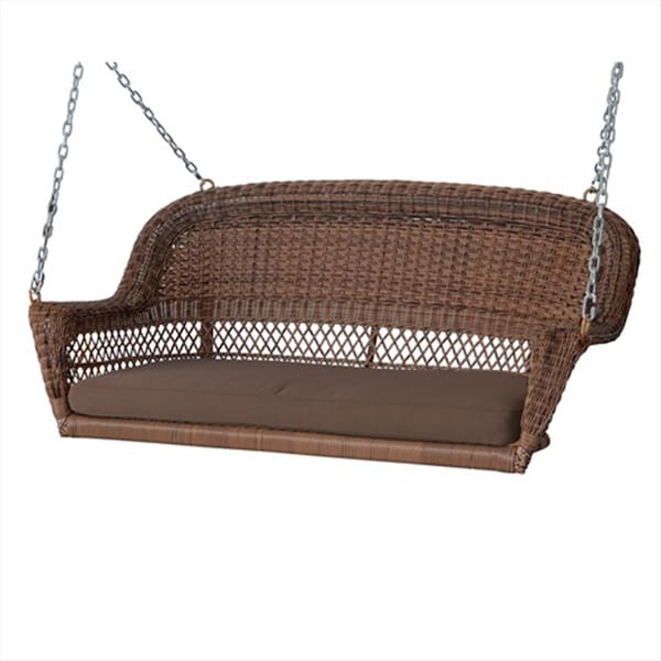 Jeco Honey Wicker Porch Swing With Brown Cushion - W00205S-C-FS007