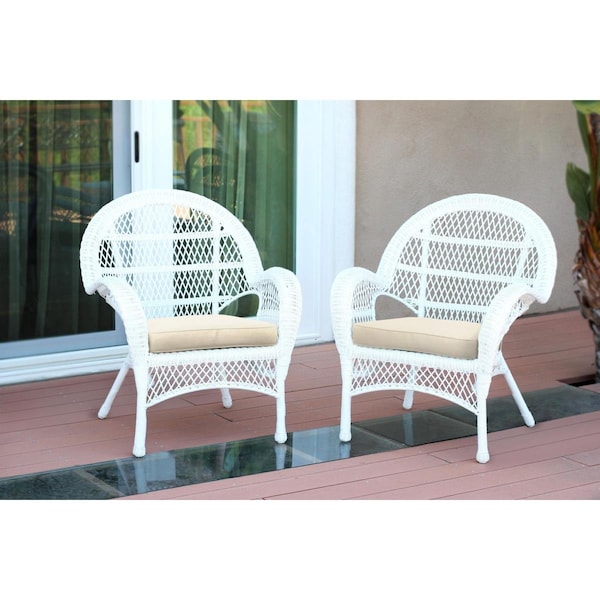 Jeco W00209-C-2-FS001-CS Santa Maria White Wicker Chair with Ivory Cushion - W00209-C_2-FS001-CS