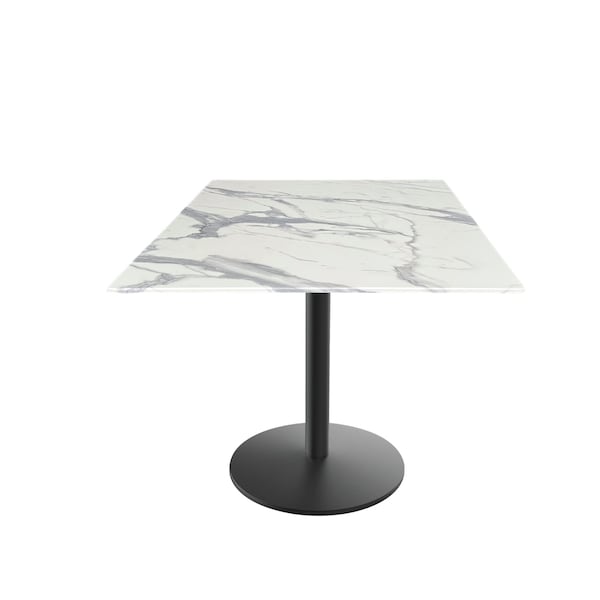 Holland Bar Stool Co 30 Tall OD214 Black Table Base w22 Dia foot and 32x32 Square White Marble Top, IndoorOutdoor - OD214-2230BWODS32SQWM