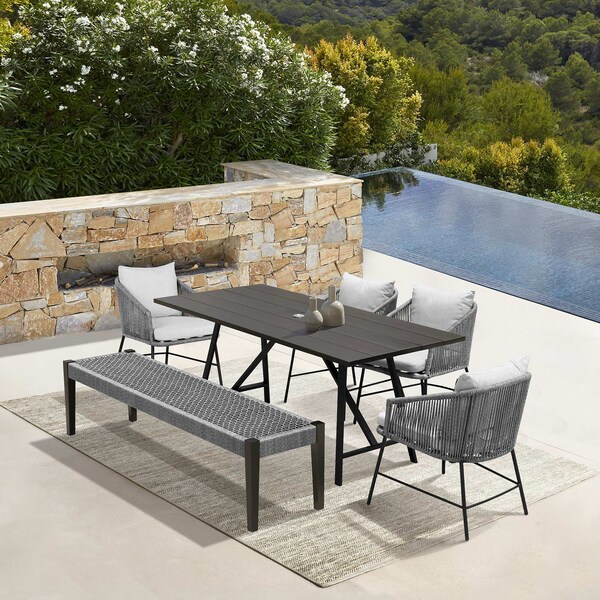 Armen Living Koala Calica and Camino 6 Piece Outdoor Dining Set with Dark Eucalyptus Wood - 840254333802