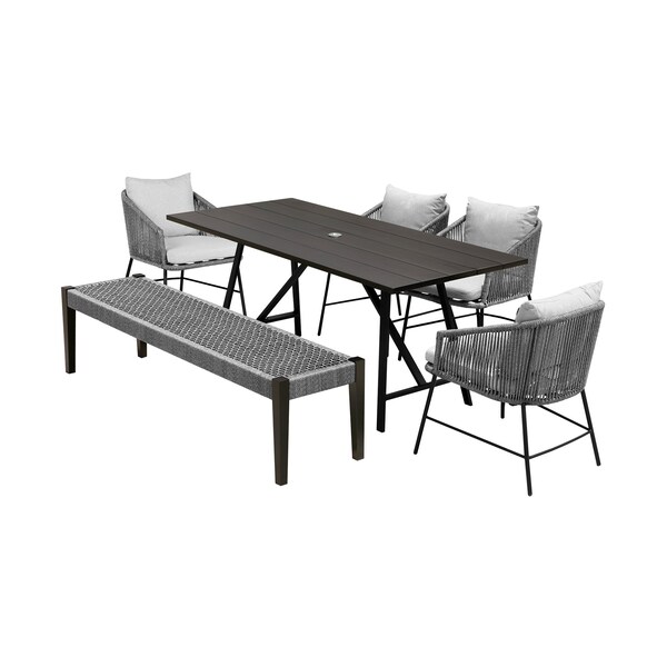 Armen Living Koala Calica and Camino 6 Piece Outdoor Dining Set with Dark Eucalyptus Wood - 840254333802