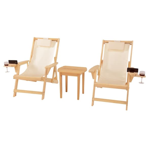 W Unlimited Romantic Collection Canvas Sling Chairs with Cup and Wine Holder and end table - 2117NC-BG-CH2ET