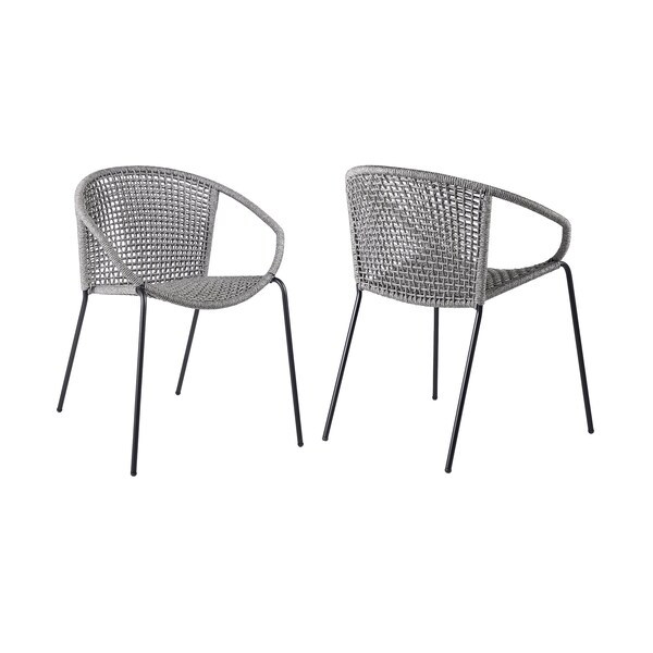 Armen Living Snack Indoor Outdoor Stackable Steel Dining Chair with Gray Rope - Set of 2 - LCSNSIGRY