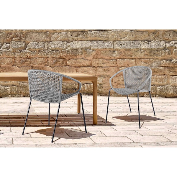 Armen Living Snack Indoor Outdoor Stackable Steel Dining Chair with Gray Rope - Set of 2 - LCSNSIGRY