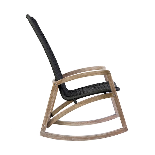 Armen Living Sequoia Outdoor Patio Rocking Chair in Light Eucalyptus Wood and Charcoal Rope - 840254332287