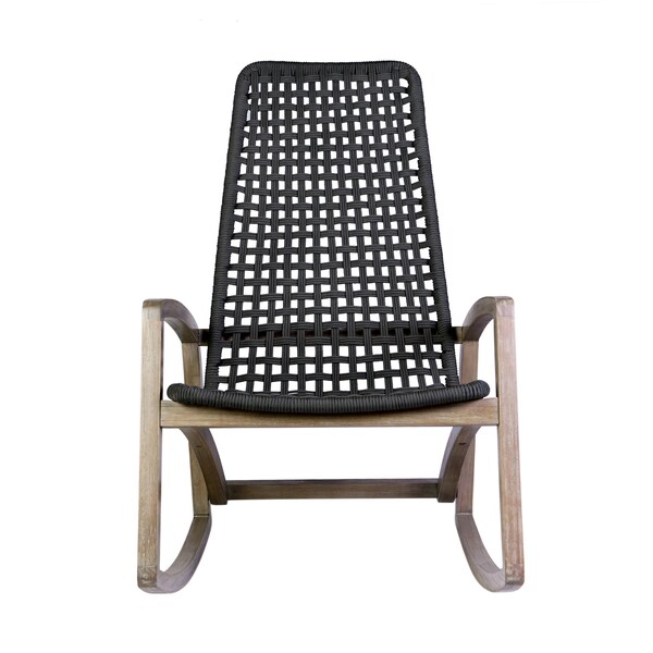 Armen Living Sequoia Outdoor Patio Rocking Chair in Light Eucalyptus Wood and Charcoal Rope - 840254332287