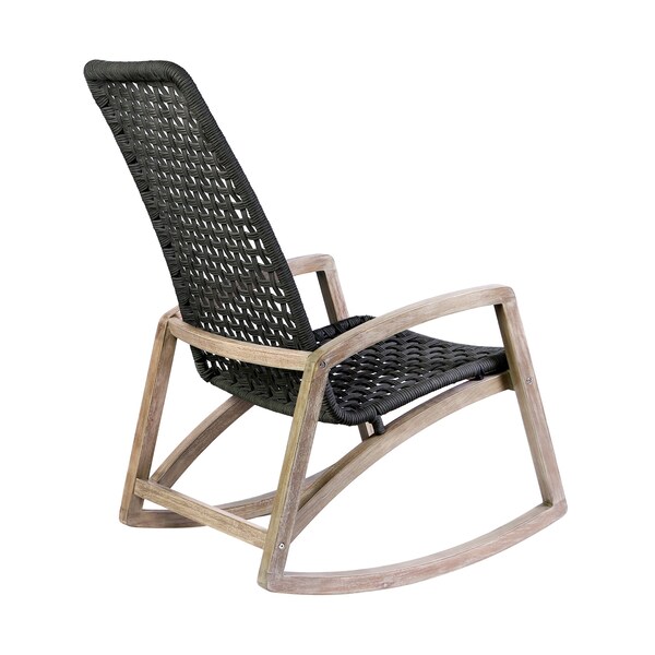 Armen Living Sequoia Outdoor Patio Rocking Chair in Light Eucalyptus Wood and Charcoal Rope - 840254332287
