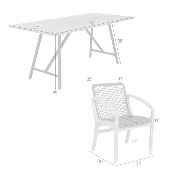 Armen Living Koala and Brighton 5 Piece Outdoor Patio Dining Set in Light Eucalyptus Wood and Charcoal Rope - 840254333703