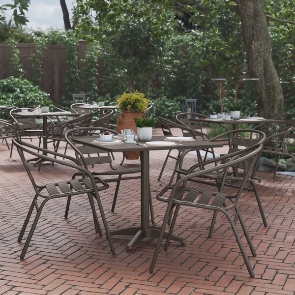 Flash Furniture Lila 31.5in Bronze Square Aluminum Indoor-Outdoor Table Set with 4 Bronze Slat Back Chairs - TLH-ALUM-32SQ-017BZ4-GG