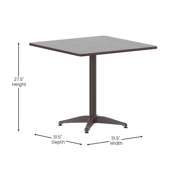 Flash Furniture Lila 31.5in Bronze Square Aluminum Indoor-Outdoor Table Set with 4 Bronze Slat Back Chairs - TLH-ALUM-32SQ-017BZ4-GG