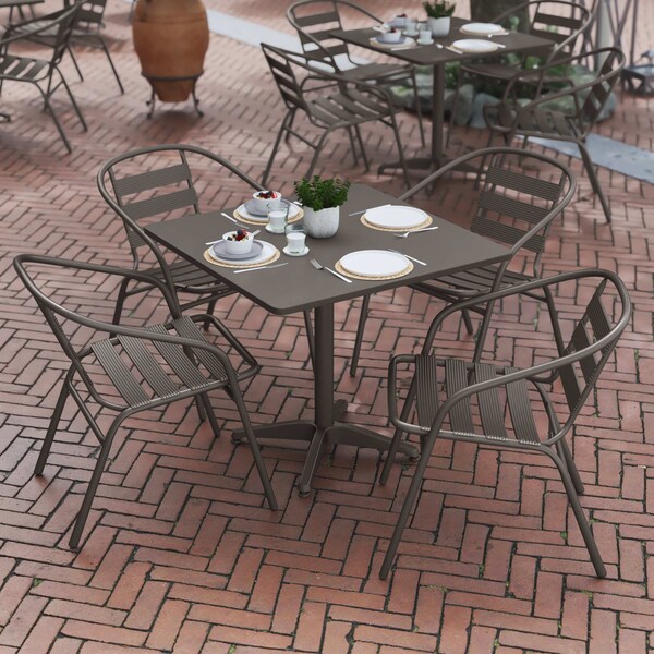 Flash Furniture Lila 31.5in Bronze Square Aluminum Indoor-Outdoor Table Set with 4 Bronze Slat Back Chairs - TLH-ALUM-32SQ-017BZ4-GG