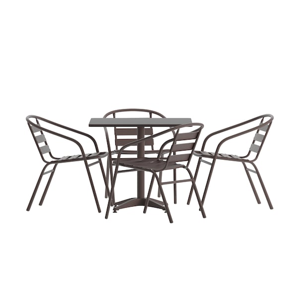 Flash Furniture Lila 31.5in Bronze Square Aluminum Indoor-Outdoor Table Set with 4 Bronze Slat Back Chairs - TLH-ALUM-32SQ-017BZ4-GG