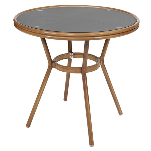 Flash Furniture Marseille French Bistro 31.5in. Table, Black Textilene, Glass Top w/2 Stack Chairs - Natural Frame - SDA-AD641011-80-2107-BK-NAT-GG
