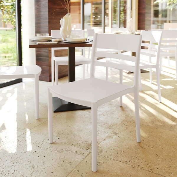 Flash Furniture Bridgeport Stacking Patio Chairs w/Slatted Backrest, All-Weather Resin Chairs, White, 2PK - 2-DHF-317-APP-WH-GG