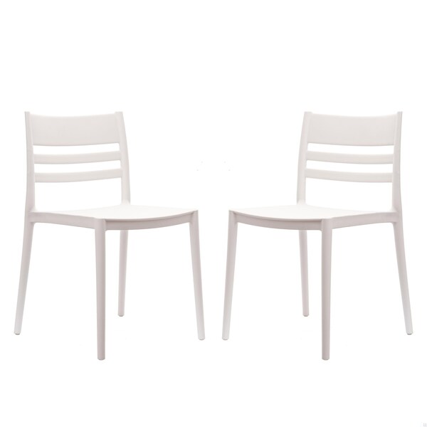 Flash Furniture Bridgeport Stacking Patio Chairs w/Slatted Backrest, All-Weather Resin Chairs, White, 2PK - 2-DHF-317-APP-WH-GG