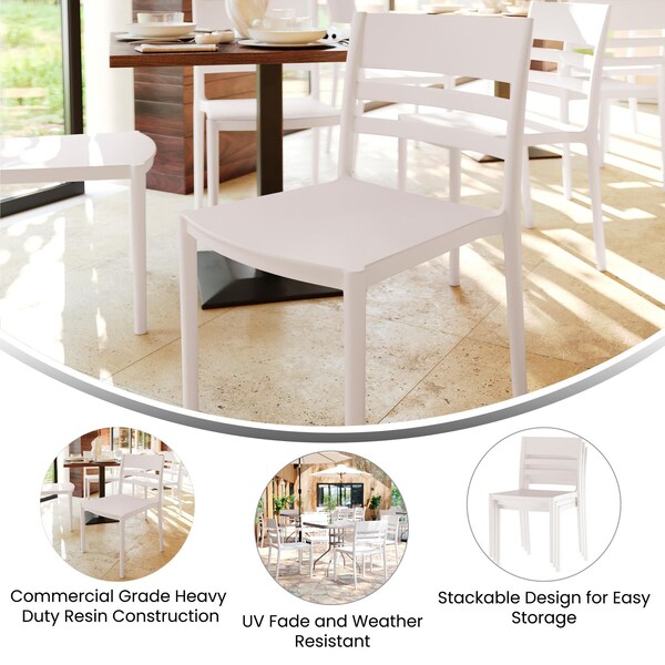 Flash Furniture Bridgeport Stacking Patio Chairs w/Slatted Backrest, All-Weather Resin Chairs, White, 2PK - 2-DHF-317-APP-WH-GG