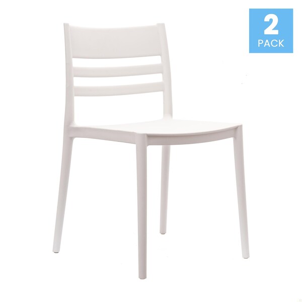 Flash Furniture Bridgeport Stacking Patio Chairs w/Slatted Backrest, All-Weather Resin Chairs, White, 2PK - 2-DHF-317-APP-WH-GG