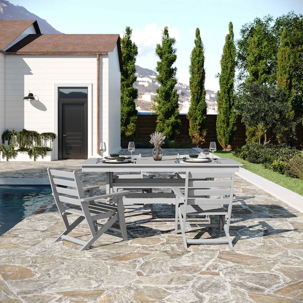 Flash Furniture Abraham Indoor/Outdoor 72-in Rectangle Recycled HDPE Adirondack Dining Table for 6 in Gray - LE-HMP-158-01-GRY-GG