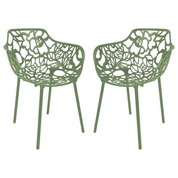Leisuremod Modern Devon Aluminum Armchair, Khaki Green, 2PK - DCA23G2